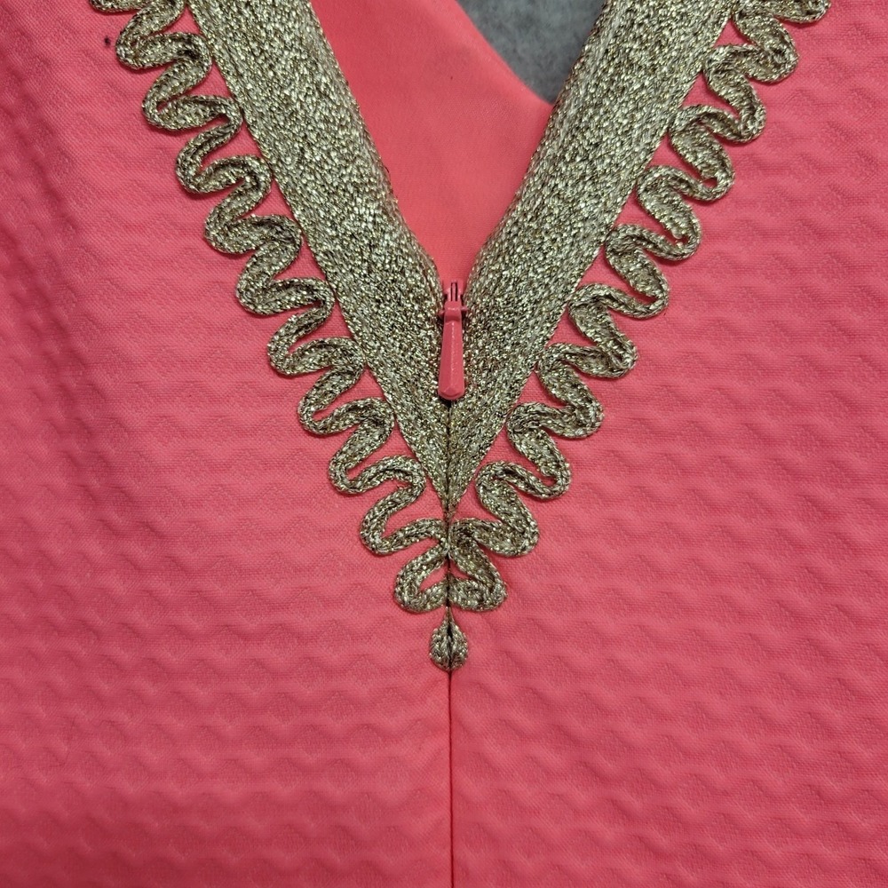 Lilly‎ Pulitzer Pink Seersucker Gold Soutache Embroidered V-Neck Shift Dress 0 - Picture 15 of 15